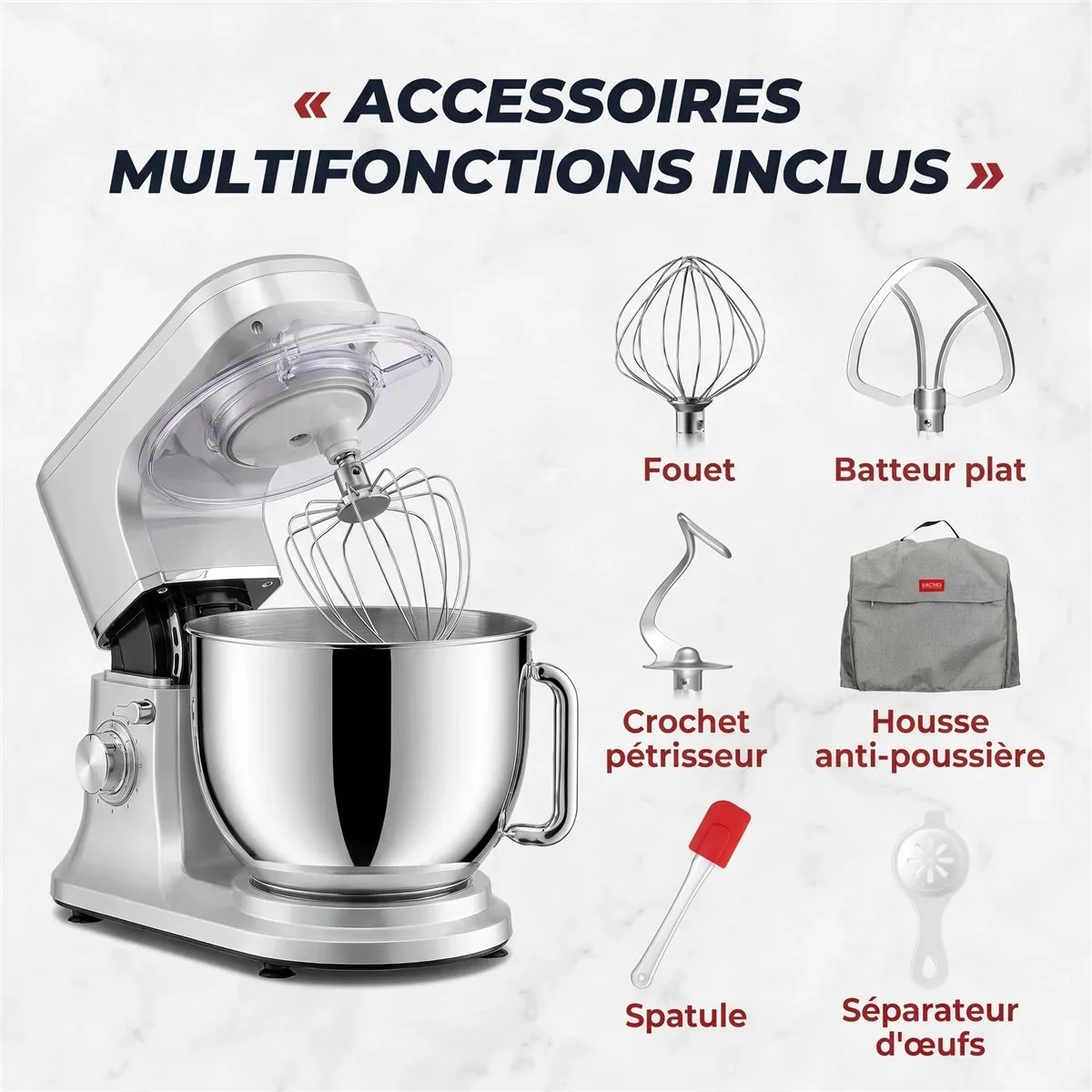 Robot pâtissier noir avec bol inox
